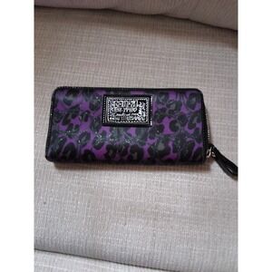 79. Coach Poppy Purple Leopard Print Zip Around Wallet Glitter Continental 46638
